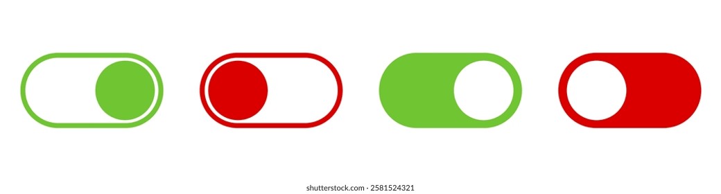 On and Off toggle switch button icons set. Setting control toggle ON OFF, switch buttons. 