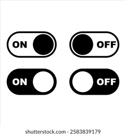 On and Off toggle switch button icons set. Setting control toggle ON OFF, switch buttons. 