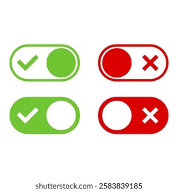 On and Off toggle switch button icons set. Setting control toggle ON OFF, switch buttons. 