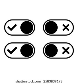 On and Off toggle switch button icons set. Setting control toggle ON OFF, switch buttons. 