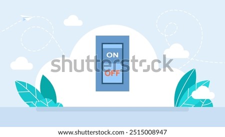 On and Off Toggle Switch Button. Electric switch turned on. Light on, electric switch. Power turn off button outline style sign for web and app. Toggle switch off position. Vector illustration