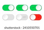 On and Off toggle switch buttons. Open and close button icons. UI Switch buttons set. Vector illustration