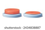 On and Off toggle switch buttons. Material design switch buttons set. Realistic buttons set, on and off interface icons. 3D Three dimensional render of push button lying against white background