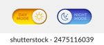 On and Off toggle switch buttons. Day and night mode switch button. Dark mode, light mode. Material design switch buttons set. Vector illustration.