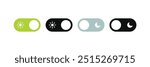 On Off toggle switch buttons. day night switch toggle - dark mode, light mode switch button - sun and moon icons