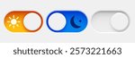 On and Off toggle switch buttons.  Dark mode and light mode. Material design switch set. Day and night mode switch button. Vector illustration.