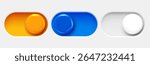 On and Off toggle switch buttons. Dark mode and light mode. Material design switch set. Day and night mode switch button. Vector illustration.
