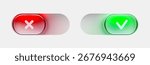 On and Off toggle switch buttons. Modern liquid glass button set. Material design switch set. Vector illustration.