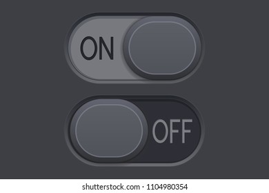 On and Off toggle switch buttons. Black 3d oval icons. Vector illustration