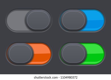 On and Off toggle switch buttons. Colored 3d oval icons. Vector illustration