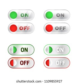 On and Off toggle switch buttons set on on white background for web, mobile app, logo, infographics, game interface, ui, graphic design, GUI asset