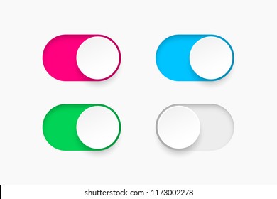 On and Off toggle switch buttons. Material design switch  buttons set. Vector illustration.