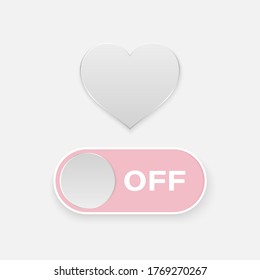On and Off Toggle Switch Buttons with Heart. Pastel Shades.