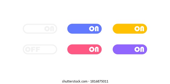 On and Off toggle switch buttons. Button set for UI design and mobile app. Modern flat style vector illustration.