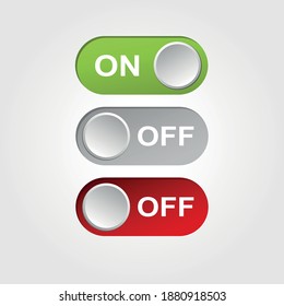 On and Off Toggle Switch Buttons with Lettering Modern Devices User Interface Mockup or Template - Green and Grey on White Background 