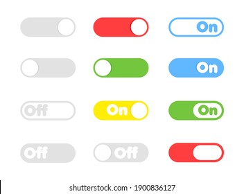 On and Off toggle switch buttons. Different color button set for mobile app and social media. Vector illustration