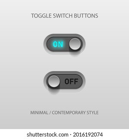 On and Off Toggle Switch Buttons with Lettering contemporary Devices User Interface Mockup or Template - White and Grey on White Background - Vector Gradient Graphic Design