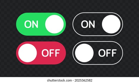 On and Off toggle switch buttons. ON OFF switch toggle slider buttons. User interface switch buttons vector set. 