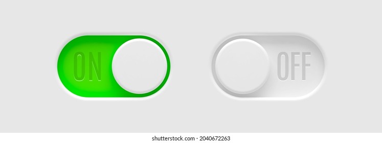 On and Off toggle switch buttons. Material design switch  buttons set. Vector illustration.