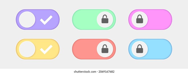 On and Off toggle switch buttons in modern flat style for UX UI phone design interface. Vector illustration isolated on light background 