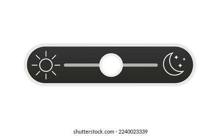 Botones de interruptor de alternancia de encendido y apagado. Botones claros y oscuros. Cambio de día por la noche. La interfaz de Gadget cambia al modo Día y Noche para aplicación móvil, diseño web, animación. Modo día y noche. Ilustración del vector