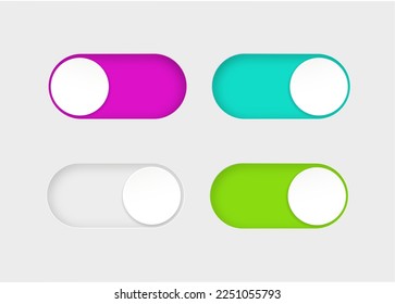 On and Off toggle switch buttons. Material design switch buttons set. Vector