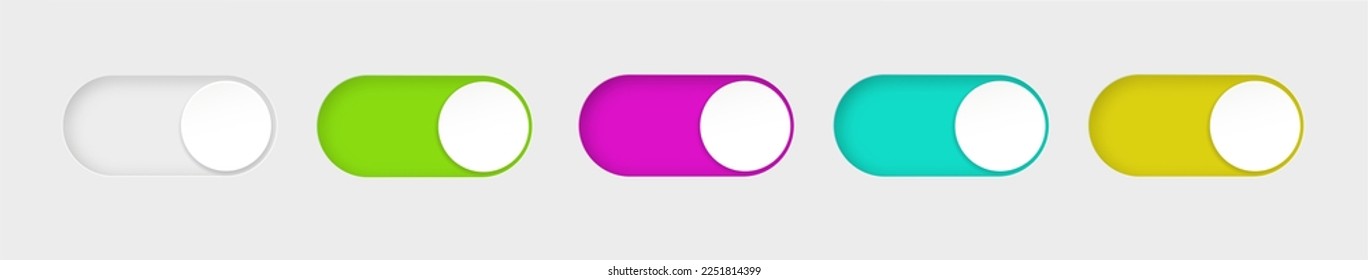 On and Off toggle switch buttons. Material design switch buttons set. Vector