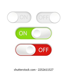 On and Off toggle switch buttons. Material design switch buttons set. Vector