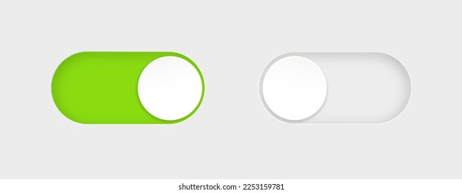 On and Off toggle switch buttons. Material design switch buttons set. Vector svg