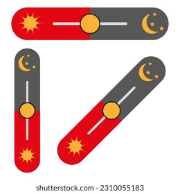 On and Off toggle switch buttons. Light and Dark Buttons. Day night switch. Vector illustration.