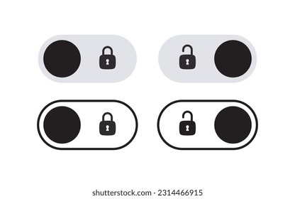 On and Off toggle switch buttons with lock icons. Padlocks icons. Vector scalable graphics