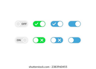 On and Off toggle switch buttons icon. Modern style.On off Switch. Toggle slide buttons vector mockup. Turn on off template isolated on a white background. Slider mobile switch power.