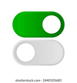 On and Off Toggle Switch Buttons. Modern user interface mockup. Template button in green and grey colors on white background. Vector illustration.