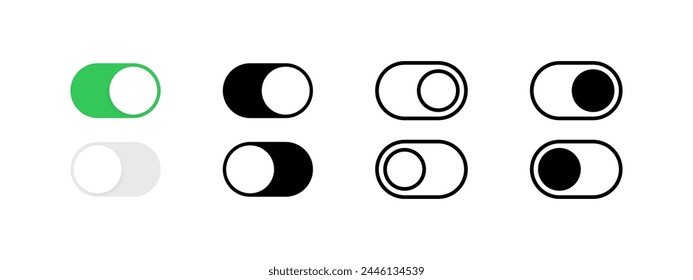 On and Off toggle switch buttons. Vector icons