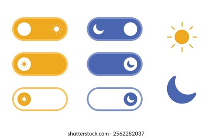 On Off toggle switch buttons. day night switch toggle dark mode