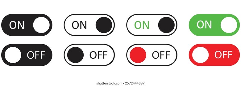 On and Off Toggle Switch Buttons with Lettering Modern Devices User Interface Mockup or Template - Green and red on White Background - Gradient Graphic Design