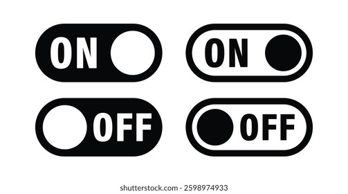 On and Off toggle switch buttons. Switch buttons vector illustration. ON and OFF button icons