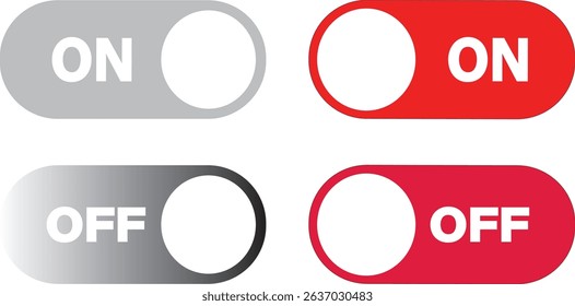 On and Off toggle switch buttons. Switch toggle button. On and off power button. Black switch button, switch buttons set symbol,
