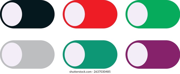 On and Off toggle switch buttons. Switch toggle button. On and off power button. Black switch button, switch buttons set symbol,

