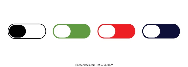 On and off toggle switch buttons in material design. A set of modern switch buttons for UI elements, apps, and websites. Clean and minimal vector illustration.