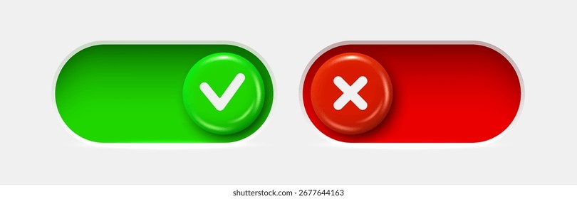 On and Off toggle switch buttons. Material design switch set. Vector illustration.