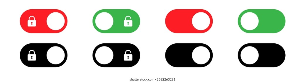 On Off toggle switch buttons. lock icon security symbol - locked, unlock icon button