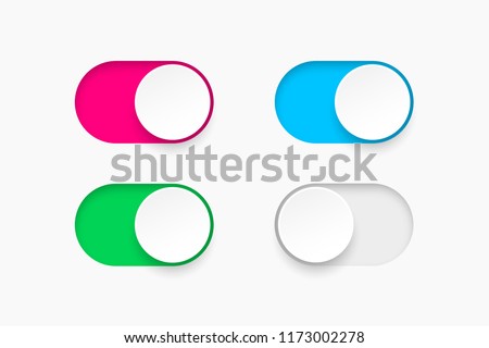 On and Off toggle switch buttons. Material design switch  buttons set. Vector illustration.