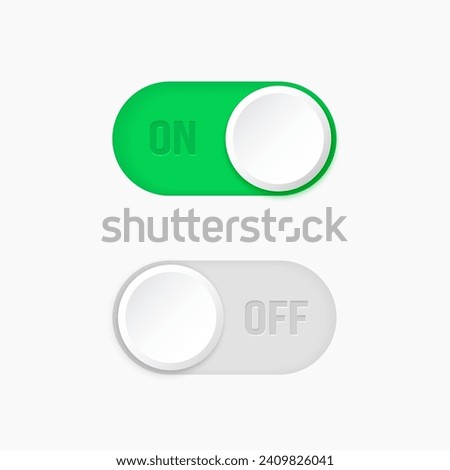 On and Off toggle switch buttons. Open and close button icons. UI Switch buttons set. Vector illustration