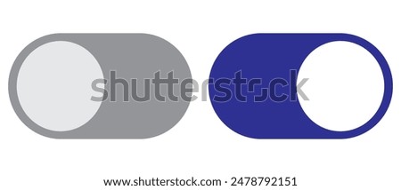 On and Off toggle switch. On and Off Buttons icon, vector, silhouette on white background. Grey and blue colors button icon. Vector file illustration.