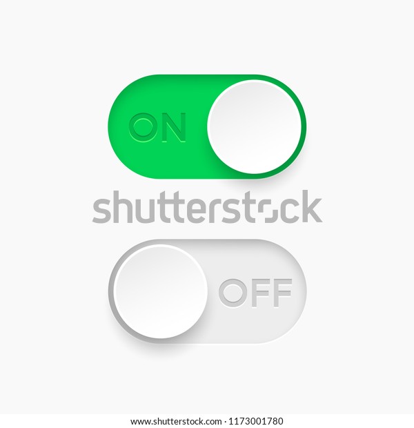 On and Off toggle switch buttons.\
Material design switch  buttons set. Vector\
illustration.