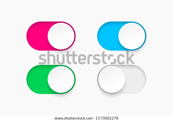 On and Off toggle switch buttons.\
Material design switch  buttons set. Vector\
illustration.