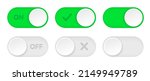 On and Off toggle switch icons. Switch toggle buttons ON OFF. Material design switch buttons set. Open and close ui icons. Active and Inactive icon. Stock Vector.