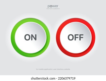 On and Off toggle switch icons push buttons. Switch toggle buttons ON OFF. Material design switch buttons set. Open and close ui icons. Active and Inactive icon. Stock Vector.