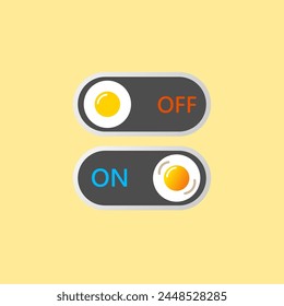 On and Off toggle switch icons. Switch toggle buttons ON OFF. Material design switch buttons set. with the concept of fried eggs.